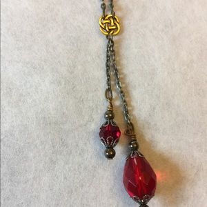 Bronze tone Celtic design necklace; Chec crystals